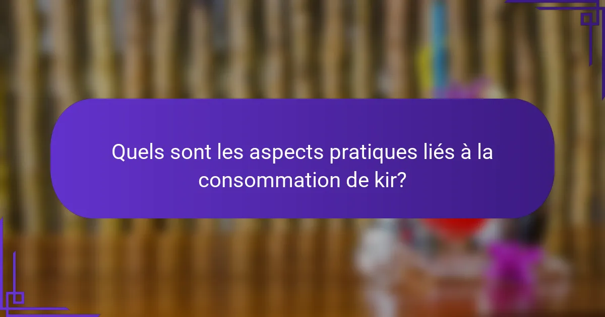 Quels sont les aspects pratiques liés à la consommation de kir?